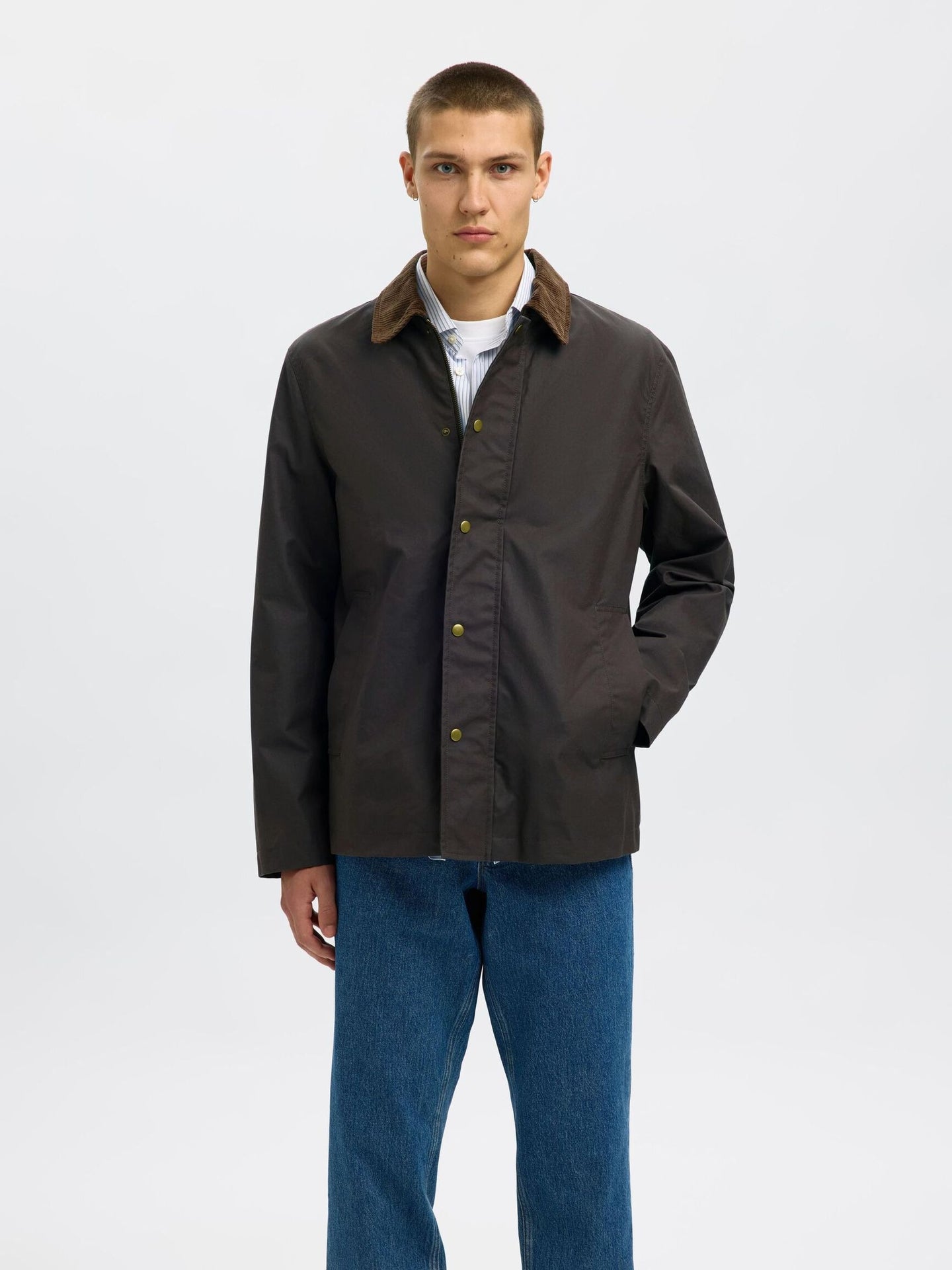 Selected Homme Walter Waxed Cotton Jacket Donkerbruin Heren