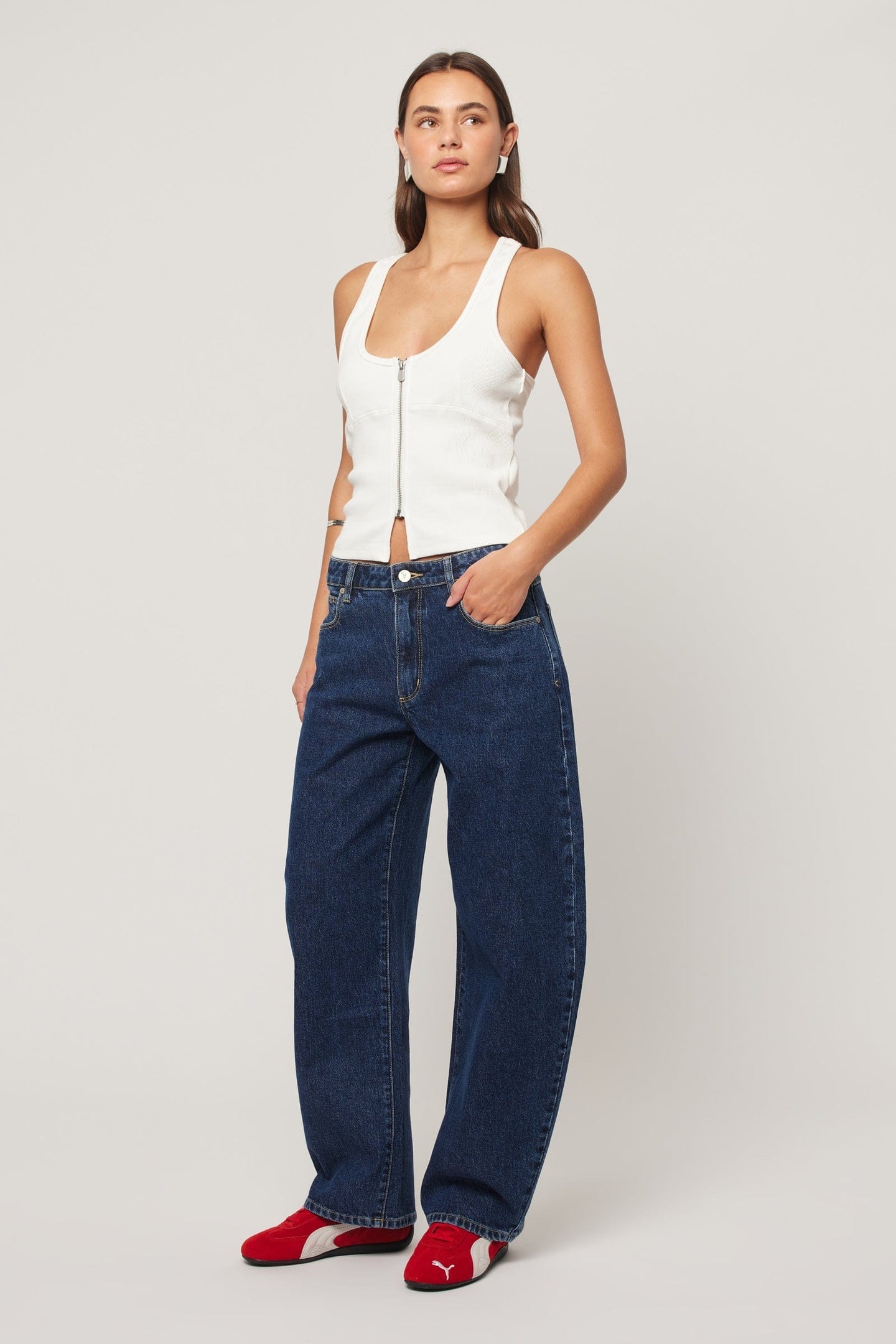 Abrand Mid Barrel Jean Donkerblauw Dames