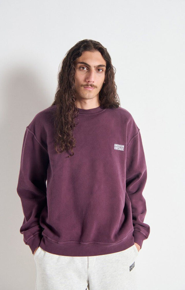 American Vintage Plizzy Sweater Donkerrood Heren