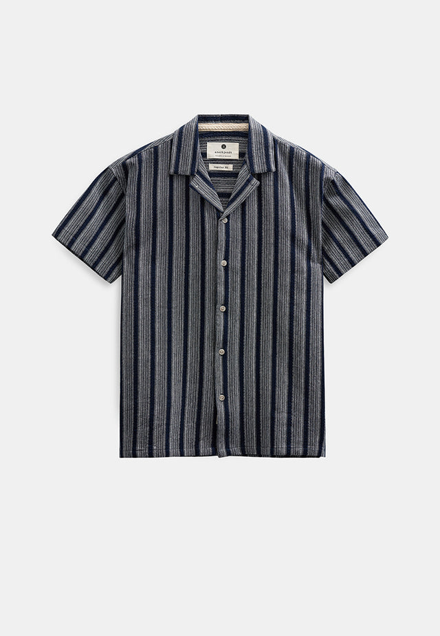 Anerkjendt Leander Dobby Stripe Ss Shirt Donkerblauw Heren