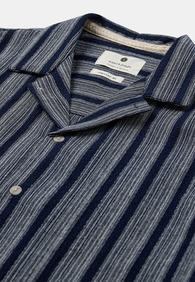 Anerkjendt Leander Dobby Stripe Ss Shirt Donkerblauw Heren