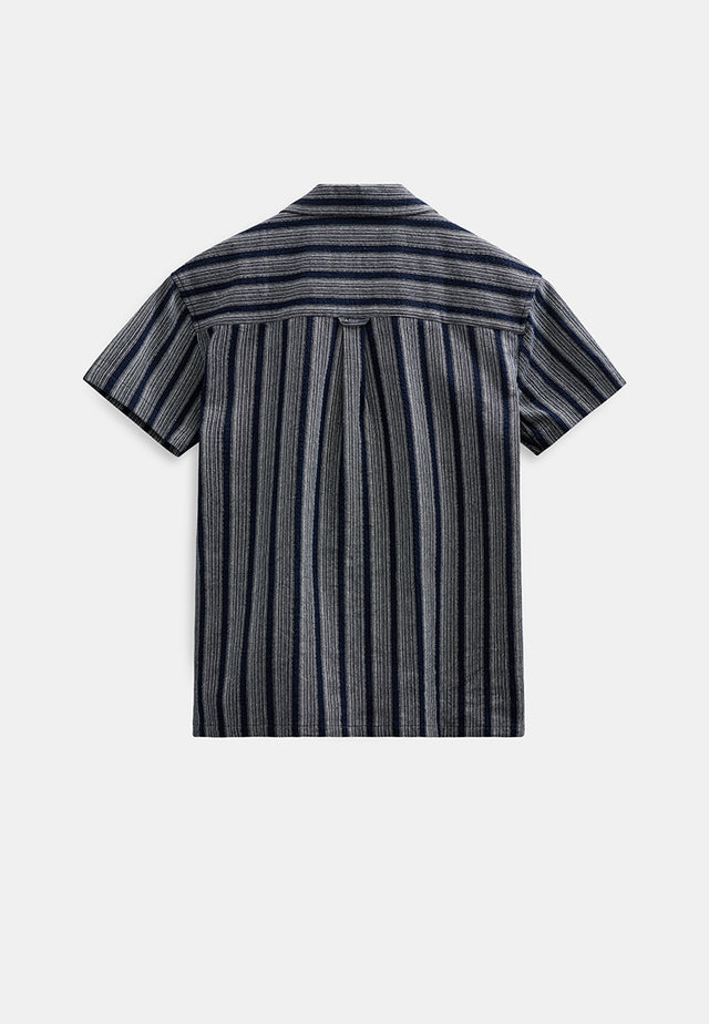 Anerkjendt Leander Dobby Stripe Ss Shirt Donkerblauw Heren