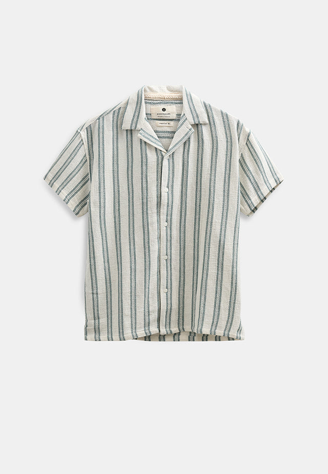 Anerkjendt Leander Structure Stripe 2 Ss Shirt Wit Heren
