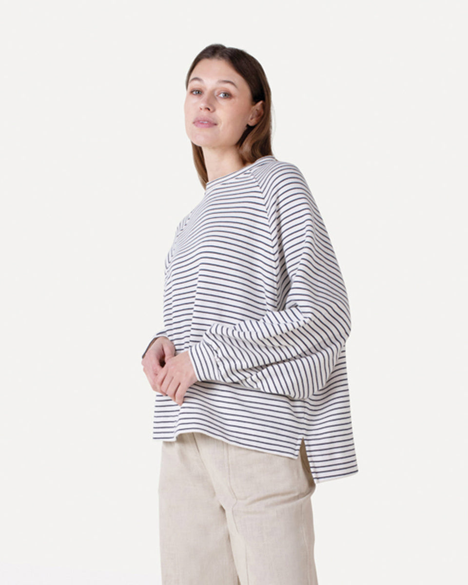 Another Label Flori Stripe Sweat Donkerblauw Dames