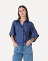 Another Label Luca Flower Shirt Ss Blauw Dames