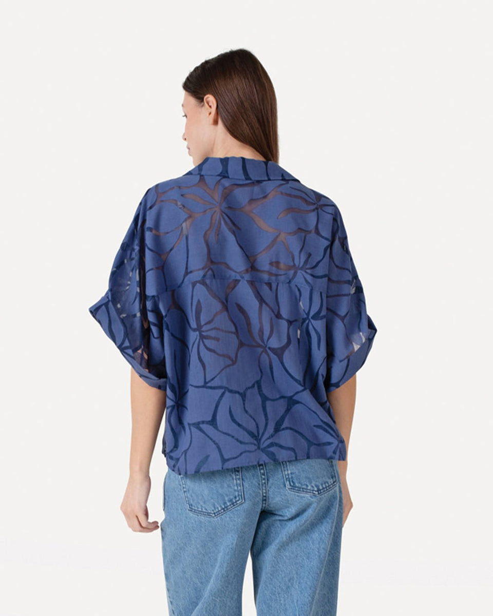 Another Label Luca Flower Shirt Ss Blauw Dames