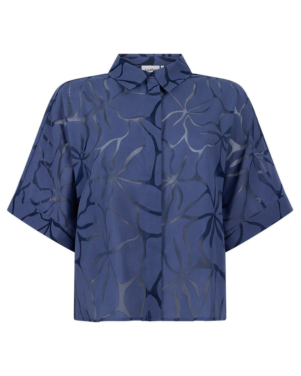 Another Label Luca Flower Shirt Ss Blauw Dames