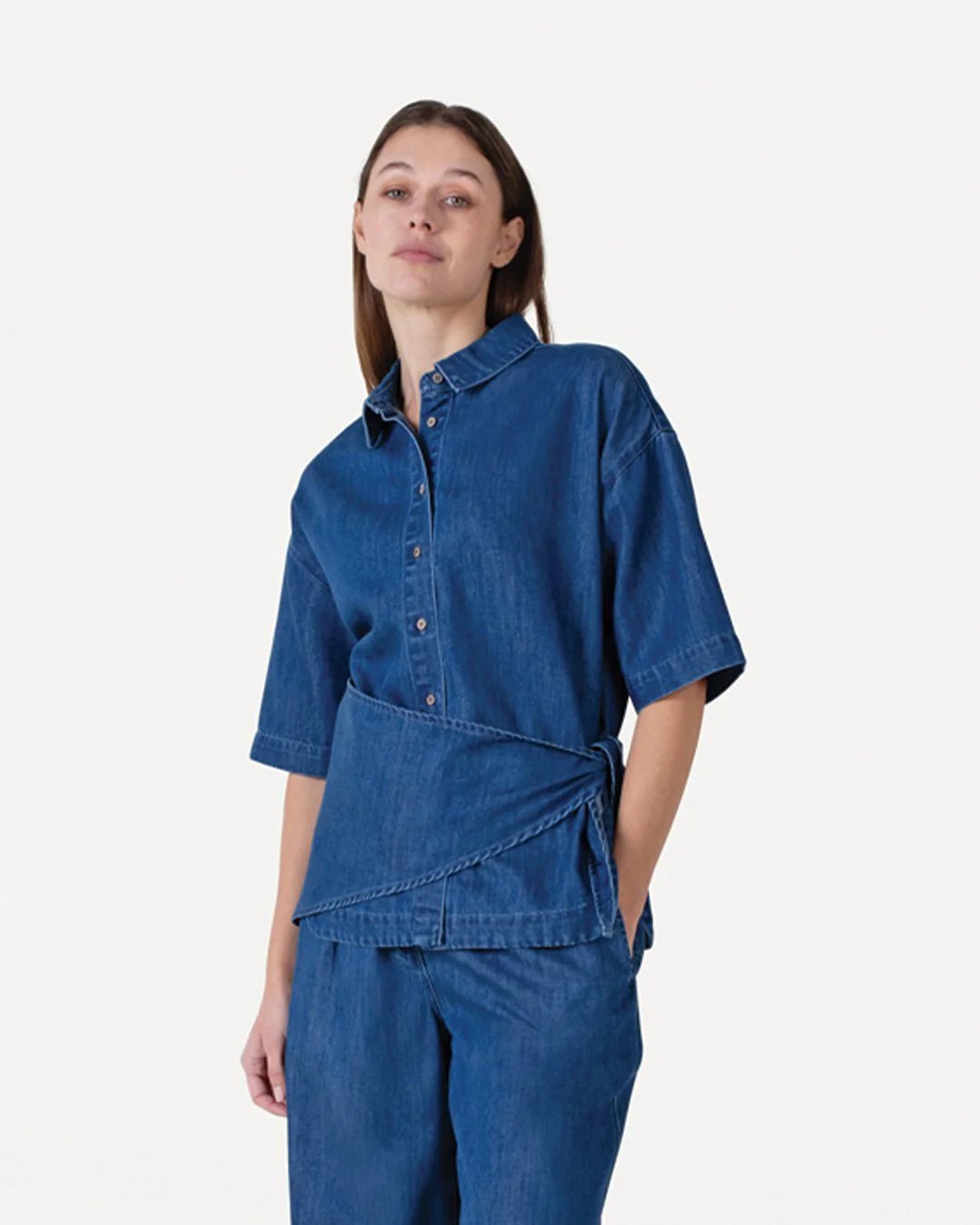 Another Label Michele Shirt Ss Donkerblauw Dames