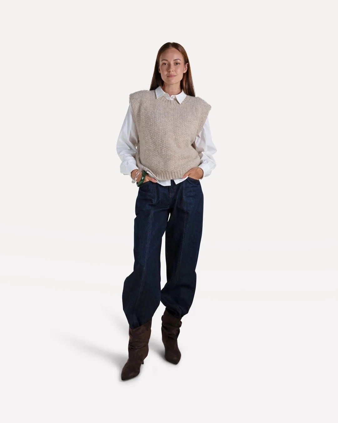 Another Label Nicola Knitted Vest Lichtbruin Dames