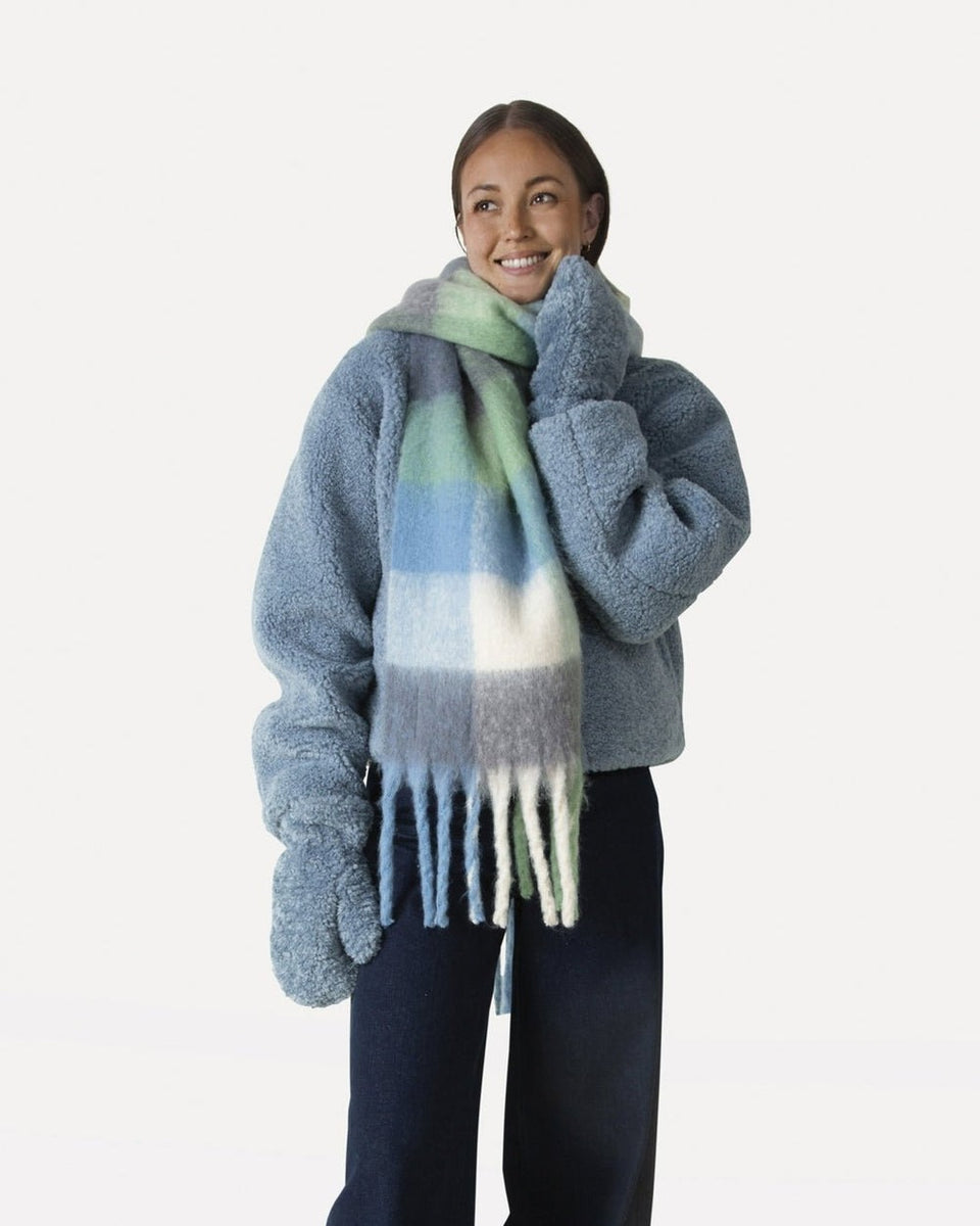 Another Label Thalia Check Scarf Blauw Dames