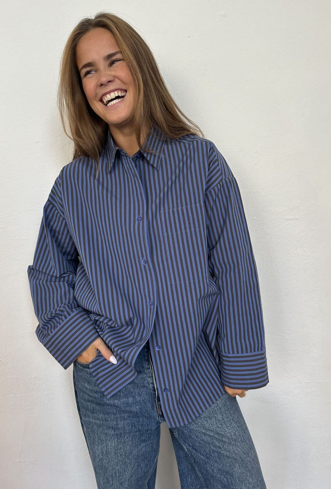 Boii Studios Fie Stripe Shirt Lichtblauw Dames