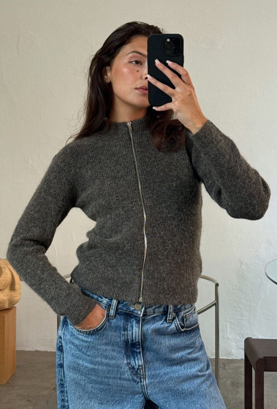 Boii Studios Milla Zipper Knit Donkerbruin Dames