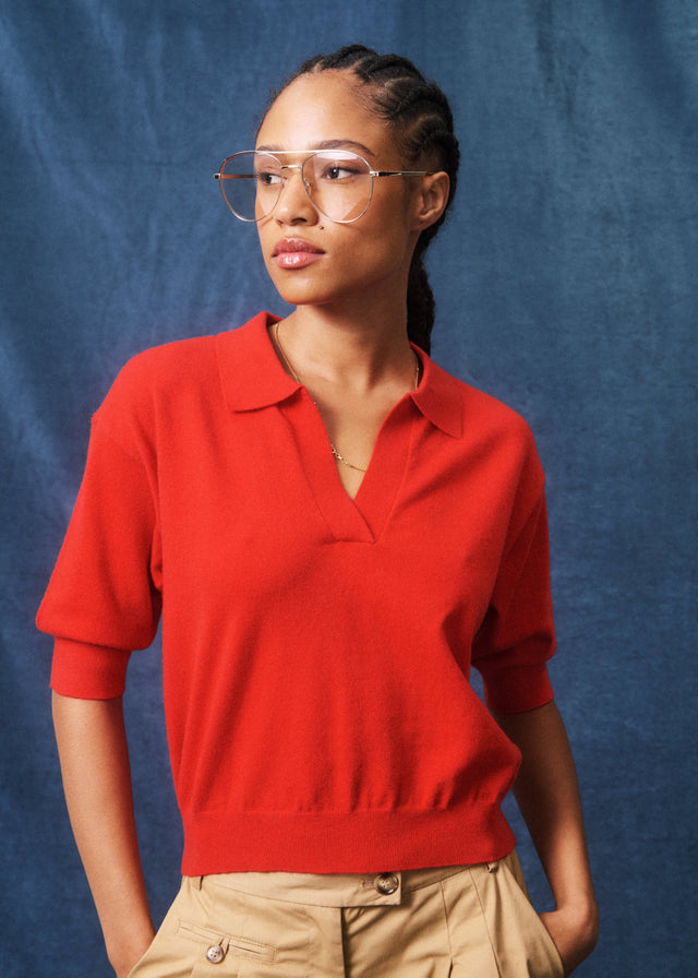 FRNCH Samona Knitted Polo Rood Dames