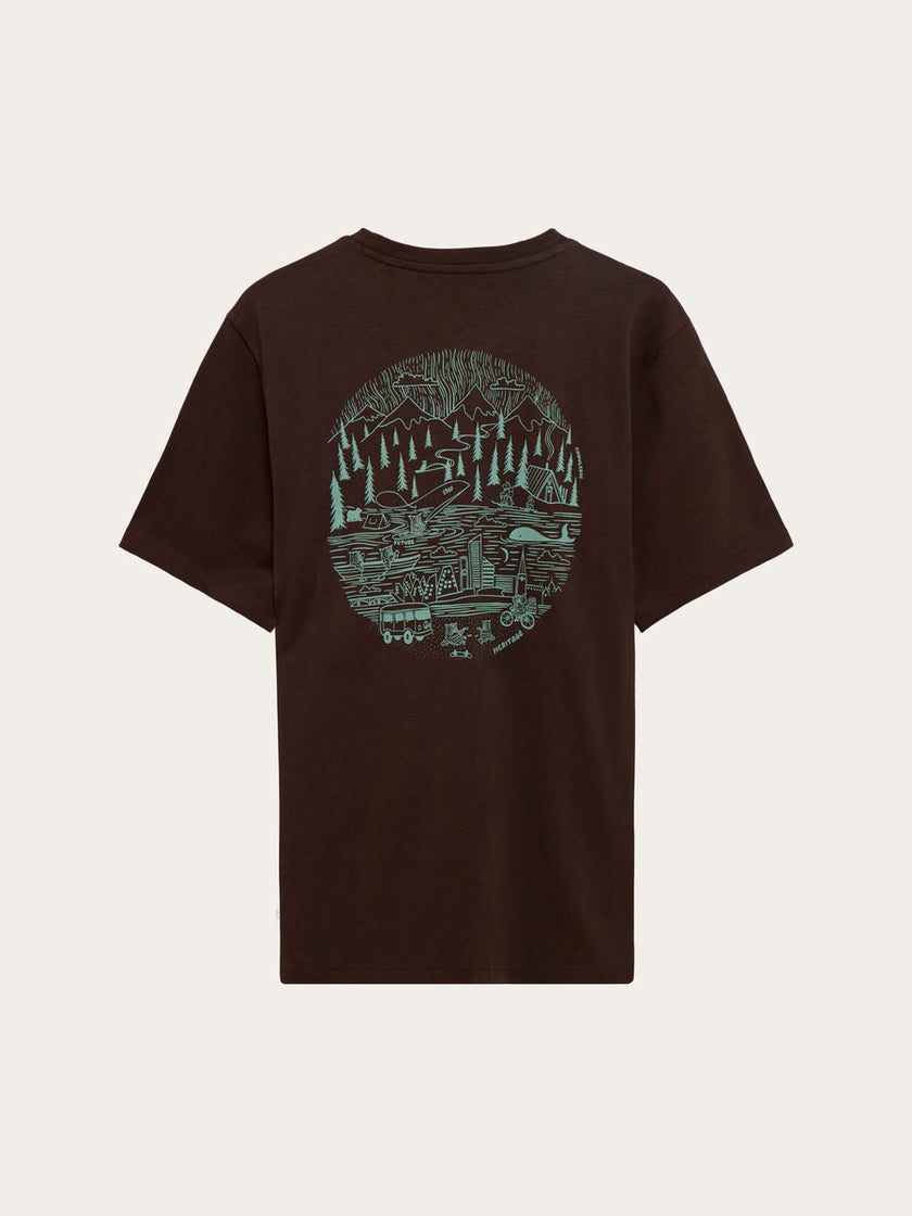 Knowledge Cotton Back Print T-shirt Donkerbruin Heren