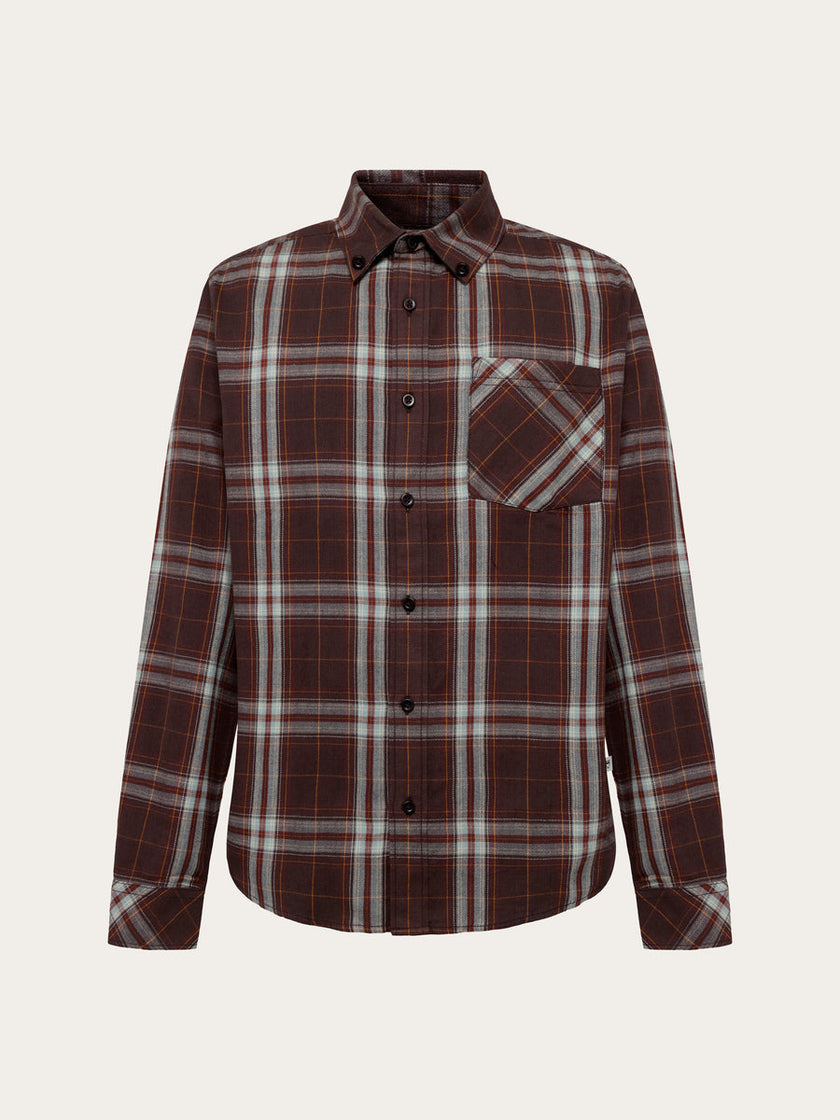 Knowledge Cotton Checked Flannel Shirt Donkerbruin Heren
