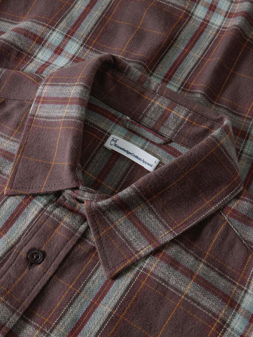 Knowledge Cotton Checked Flannel Shirt Donkerbruin Heren