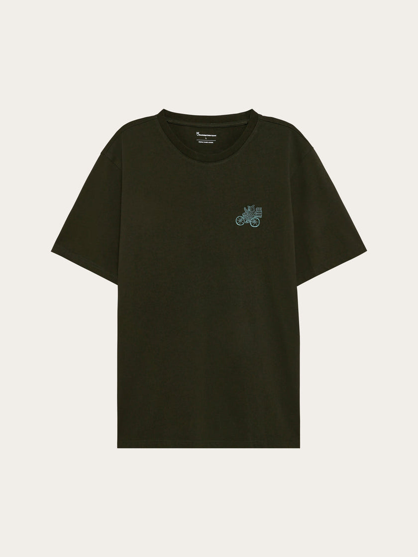 Knowledge Cotton Chest Embroidery T-shirt Donkergroen Heren