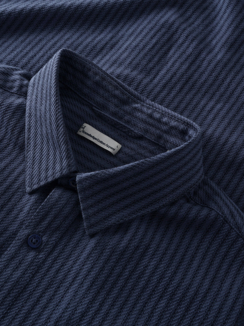 Knowledge Cotton Dune Regular Stripe Shirt Blauw Heren