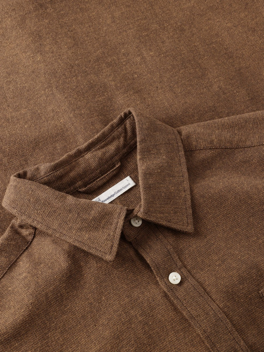 Knowledge Cotton Fishbone Flannel Shirt Bruin Heren