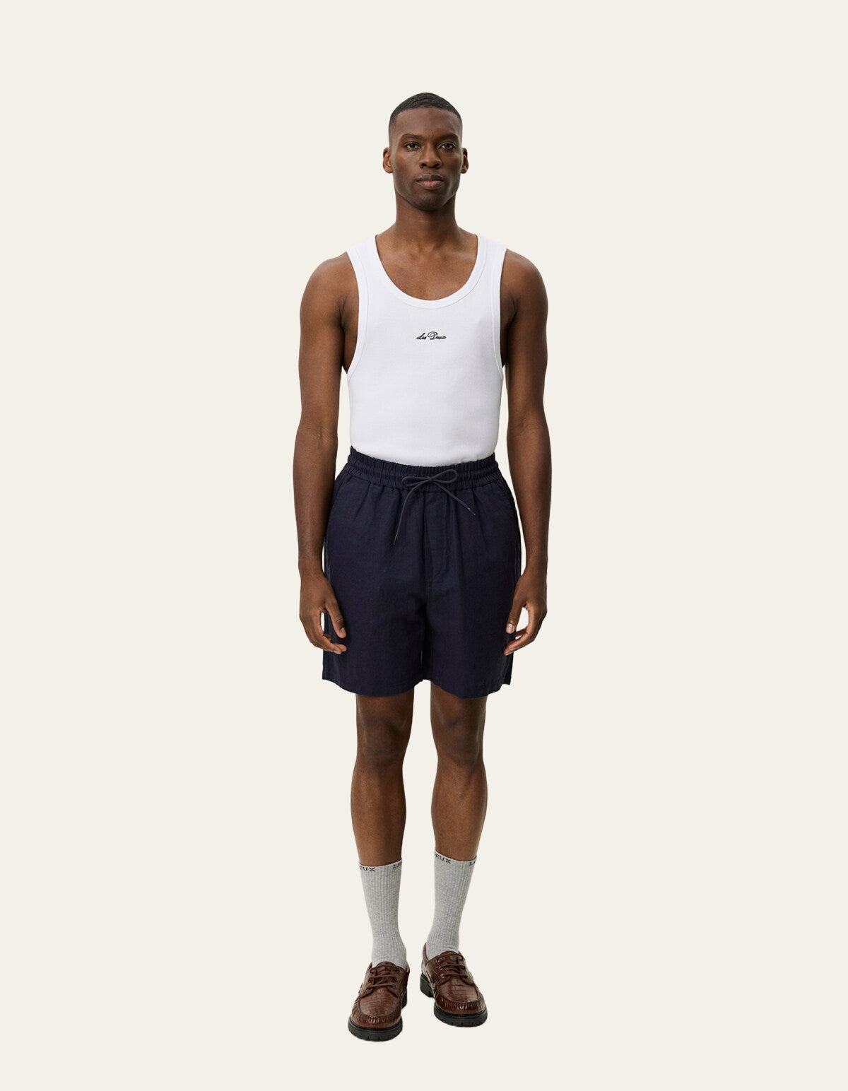 Les Deux Drawstring Linen Short Donkerblauw Heren