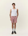 Les Deux Stripe Seersucker Swimshort Rood Heren