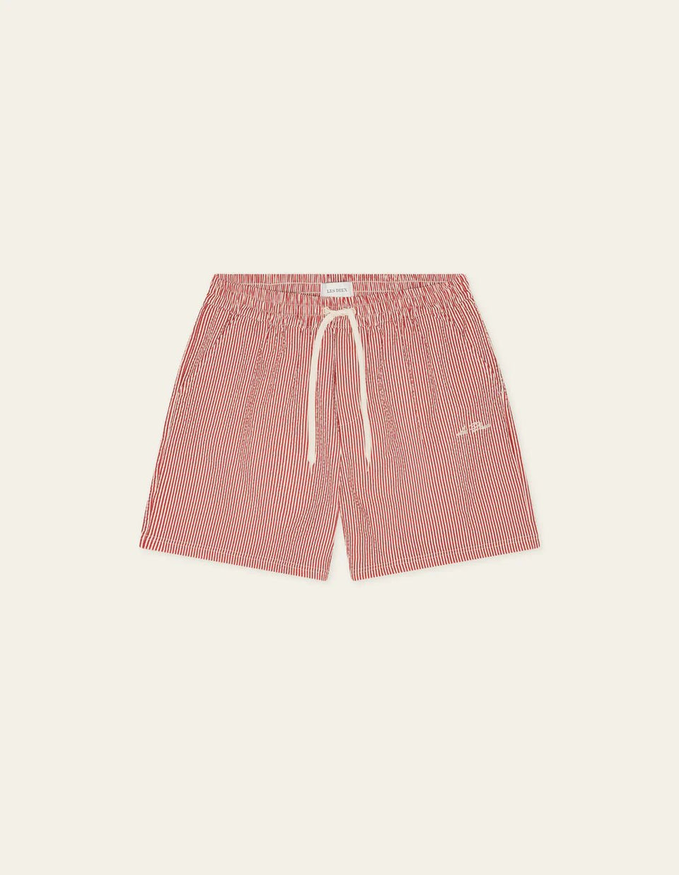 Les Deux Stripe Seersucker Swimshort Rood Heren