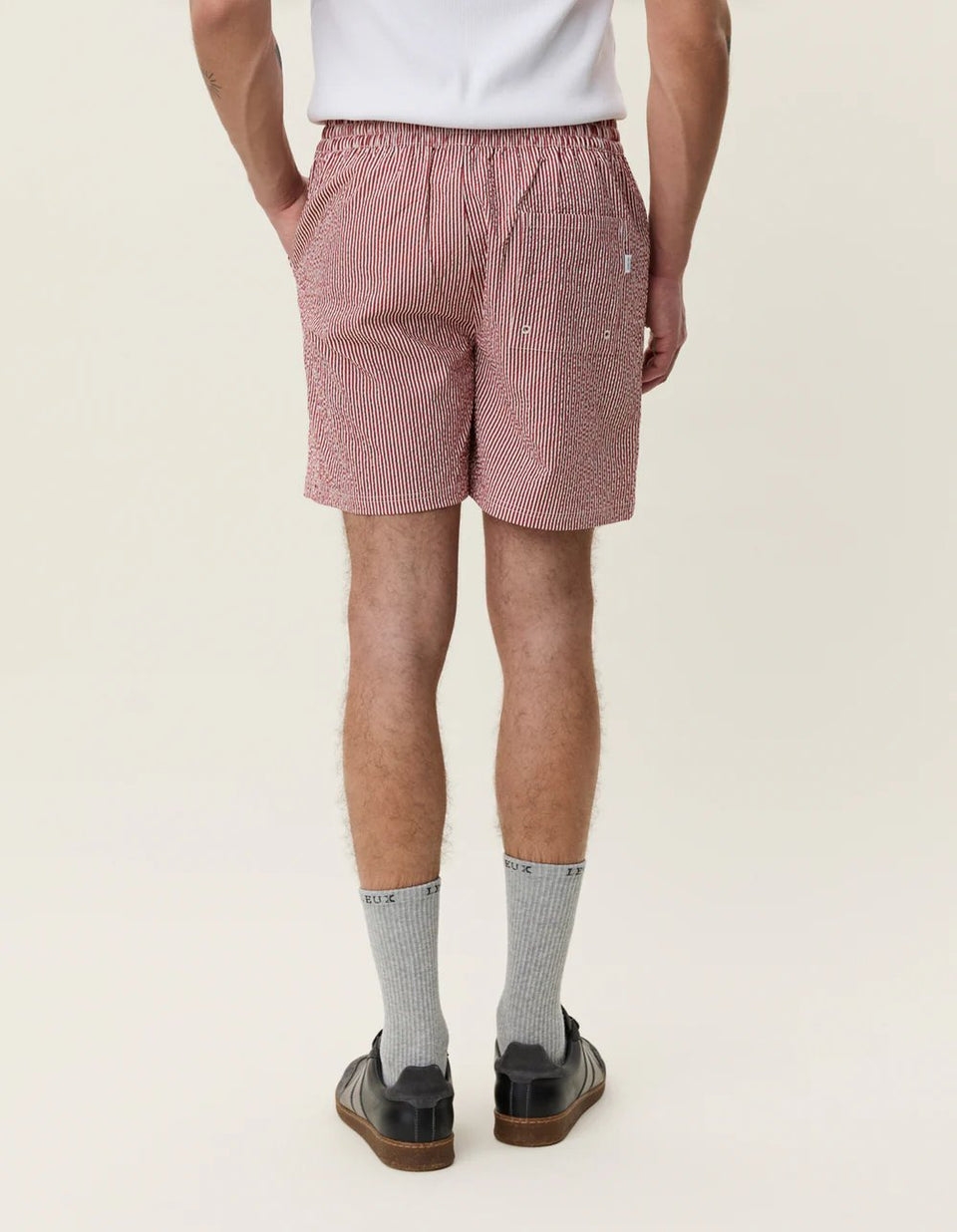 Les Deux Stripe Seersucker Swimshort Rood Heren