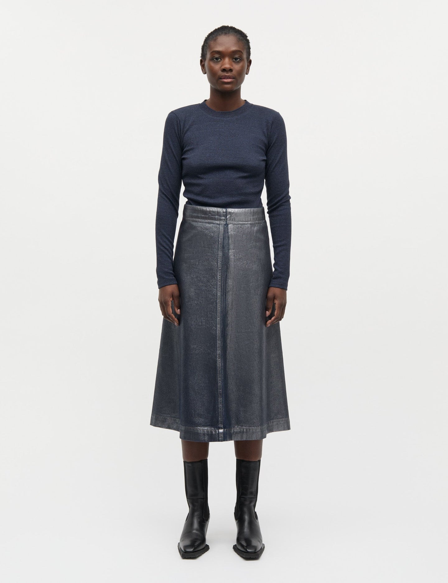 Mads Norgaard Lurex Tuba Top Ls Donkerblauw Dames