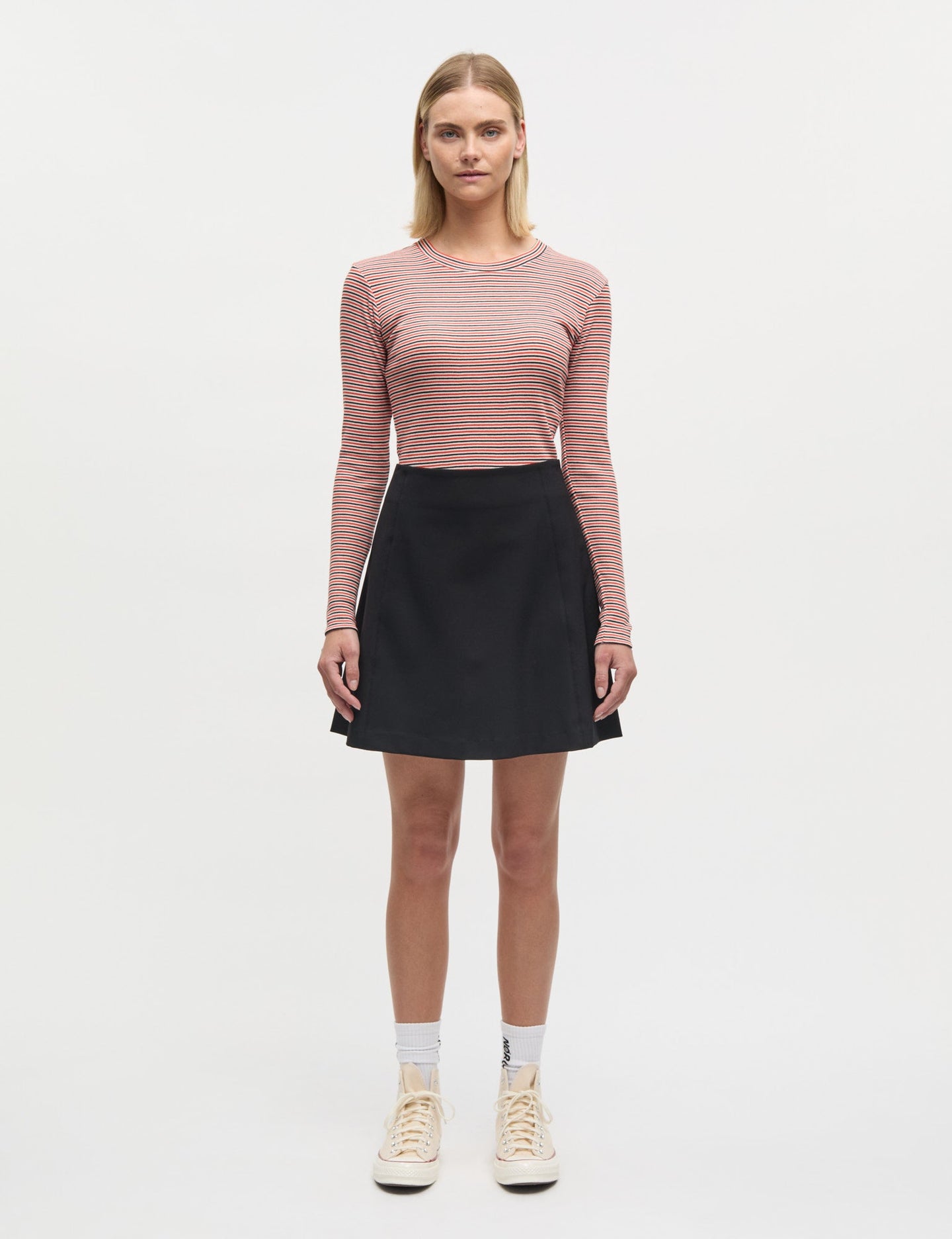 Mads Norgaard Stripe Tuba Tee Ls Donkerrood Dames