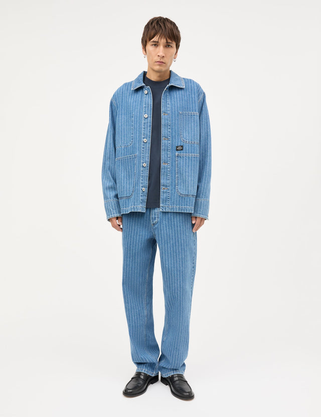 Mads Norgaard Striped Denim Chore Jacket Blauw Heren