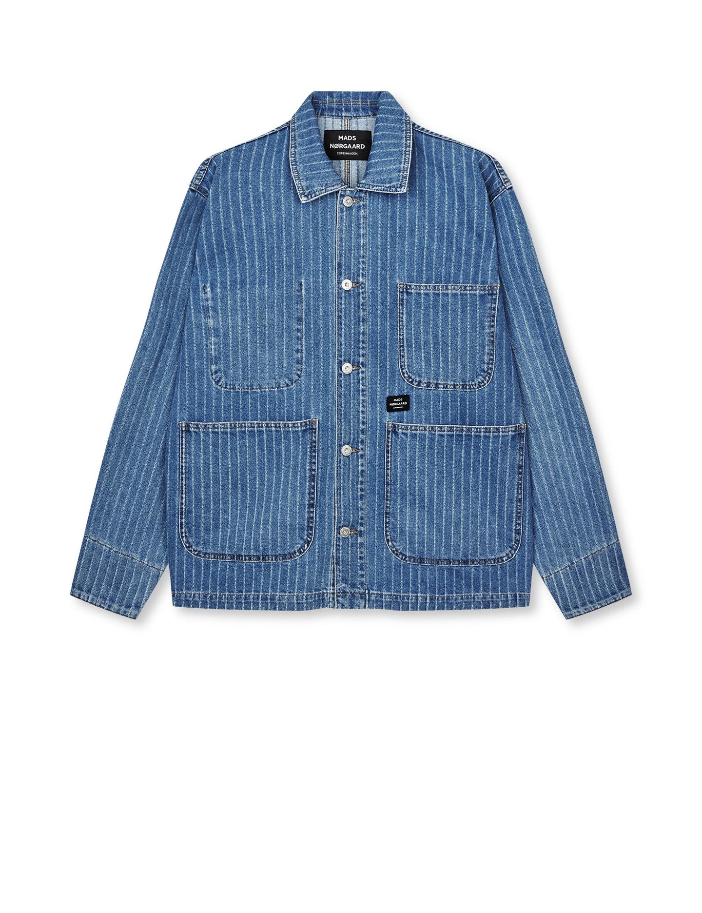 Mads Norgaard Striped Denim Chore Jacket Blauw Heren