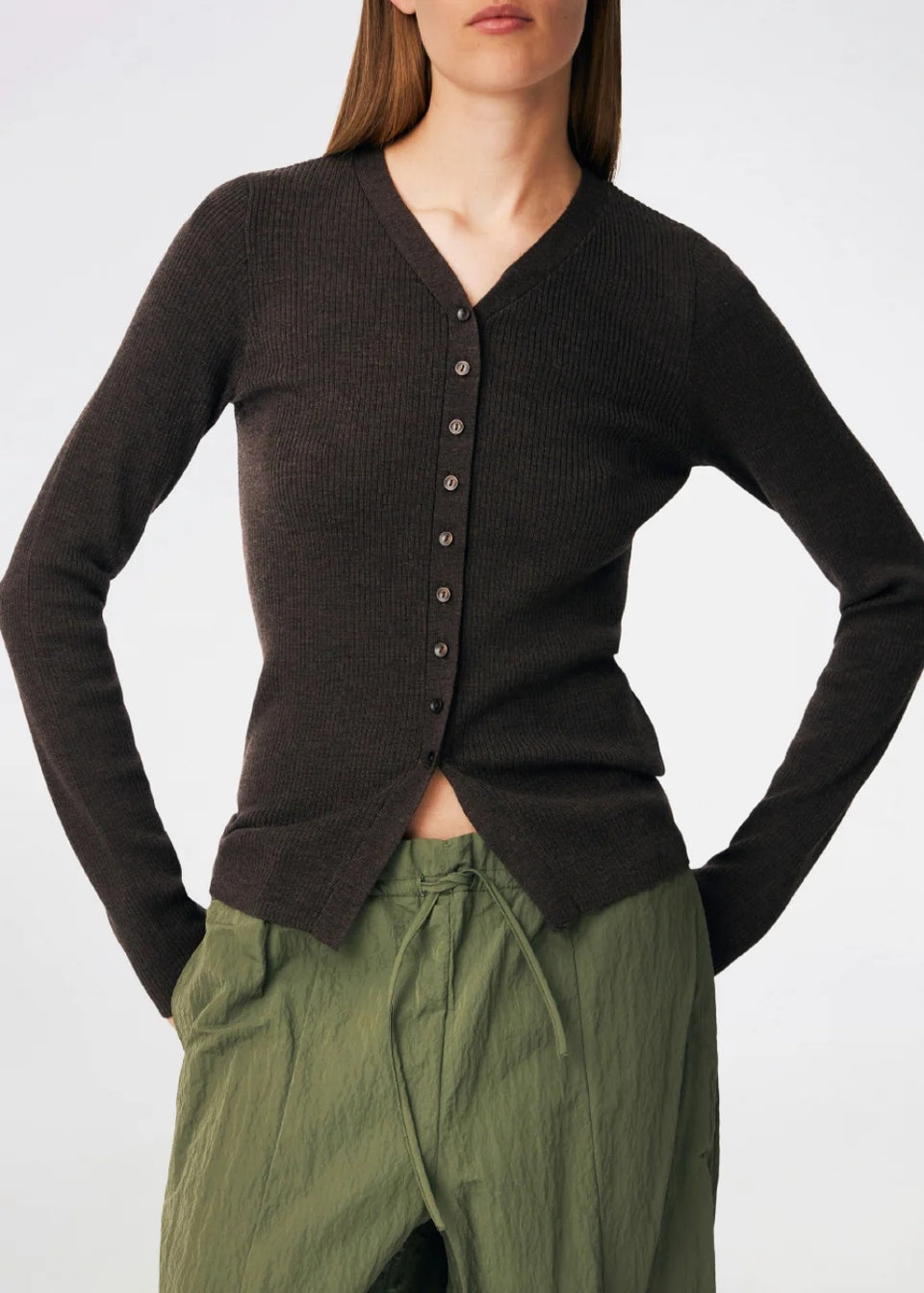 Modstrom Hiroki Vneck Cardigan Donkerbruin Dames