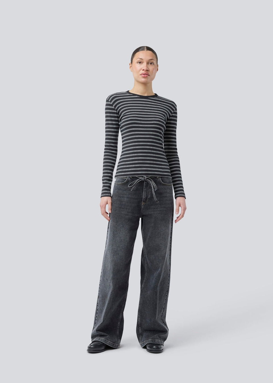 Modstrom Pil Ls Stripe Tee Zwart Dames