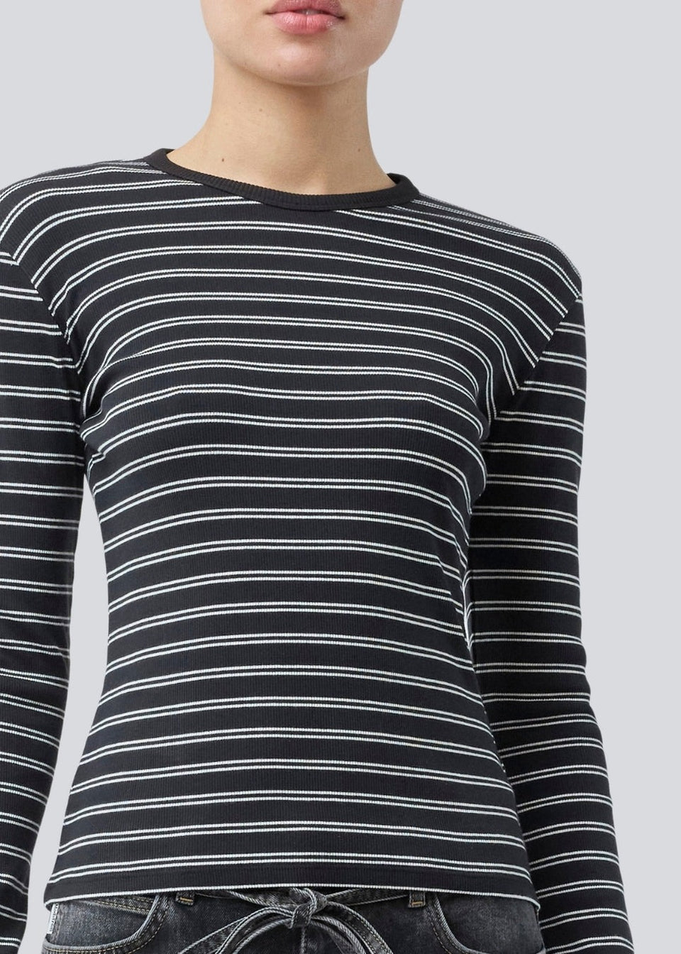Modstrom Pil Ls Stripe Tee Zwart Dames