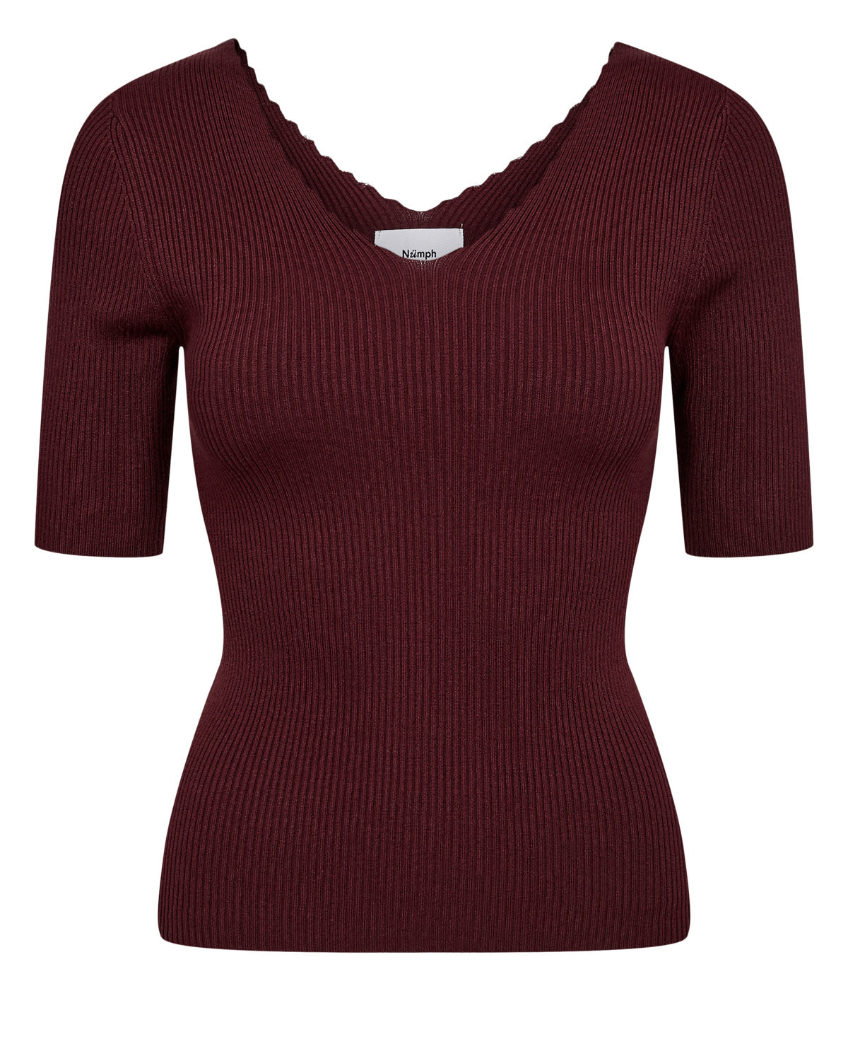 Numph Ayelet Ss Pullover Cropped Donkerrood Dames