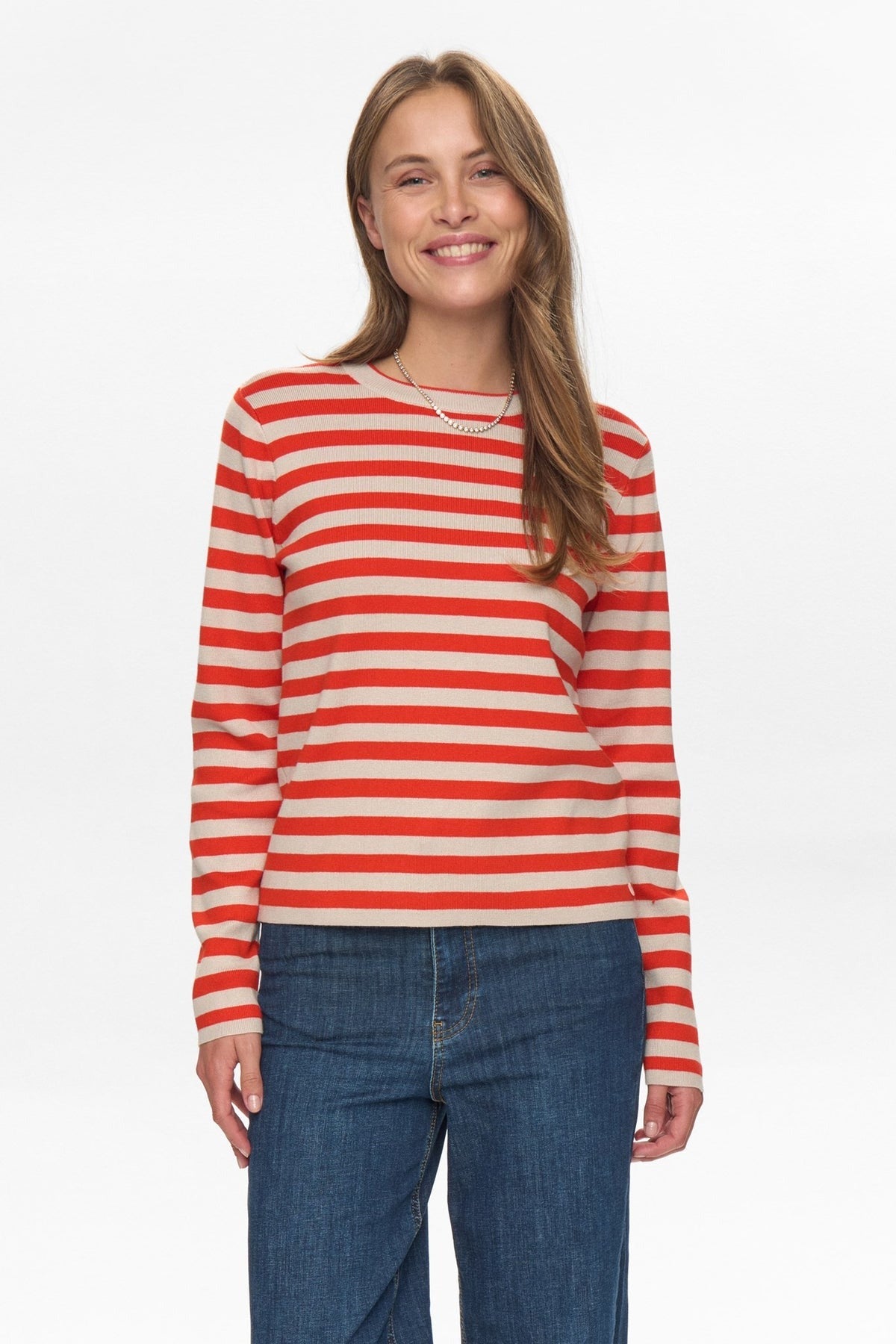 Numph Stripy Pullover Rood Dames