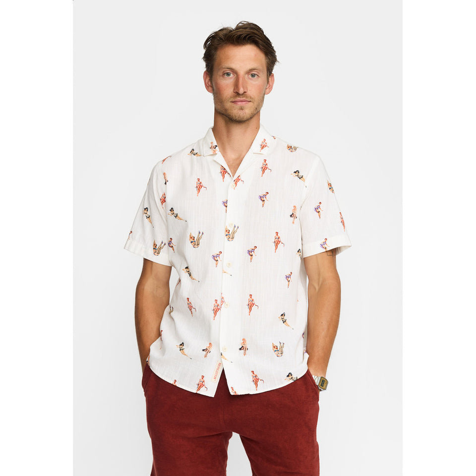 Revolution Short Sleeved Cuban Shirt Wit Heren