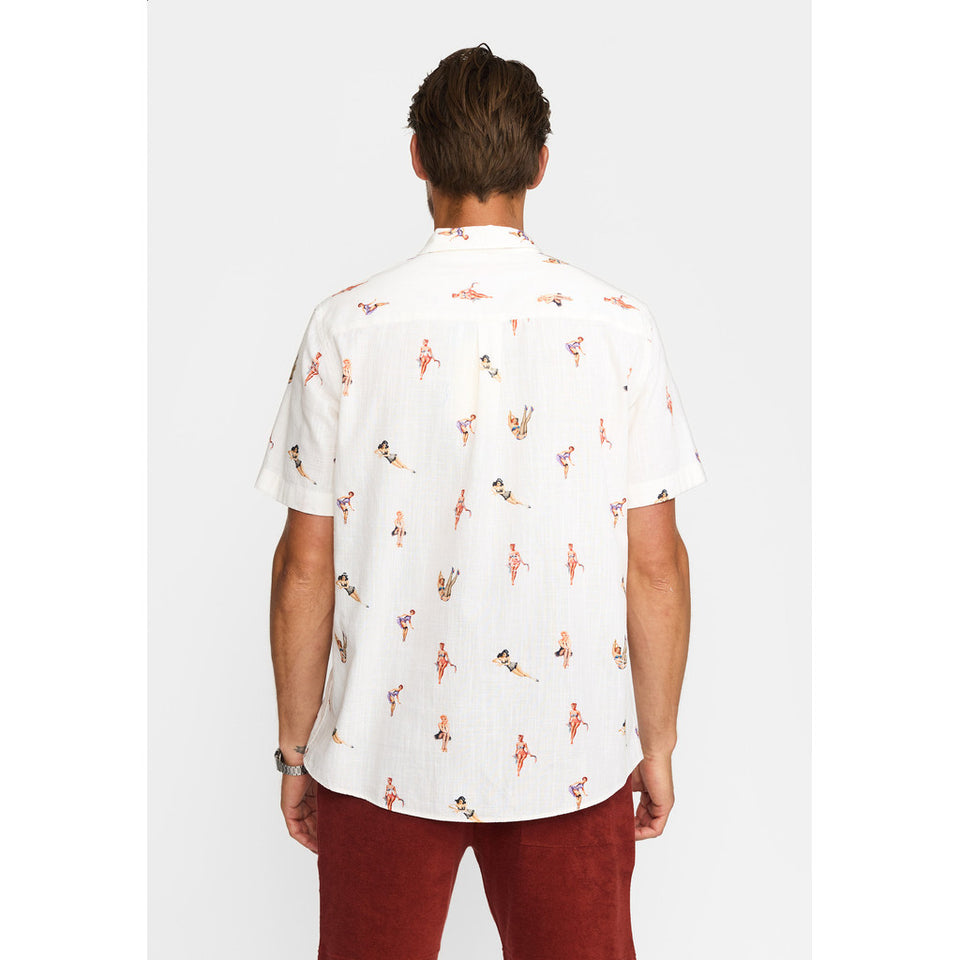 Revolution Short Sleeved Cuban Shirt Wit Heren