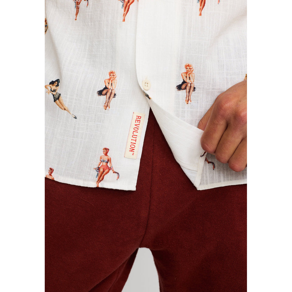 Revolution Short Sleeved Cuban Shirt Wit Heren