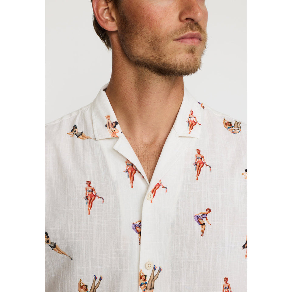 Revolution Short Sleeved Cuban Shirt Wit Heren