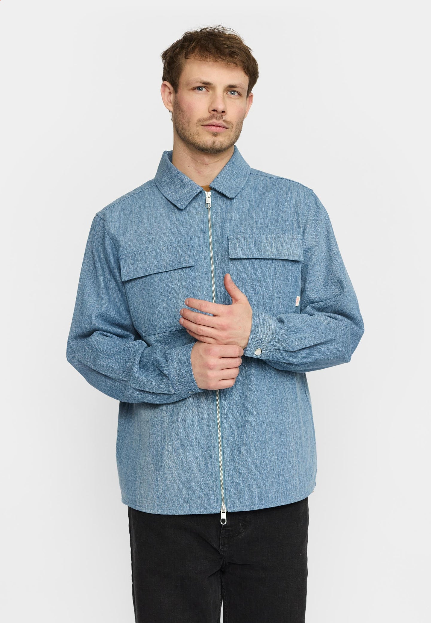 Zipped denim worker shirt