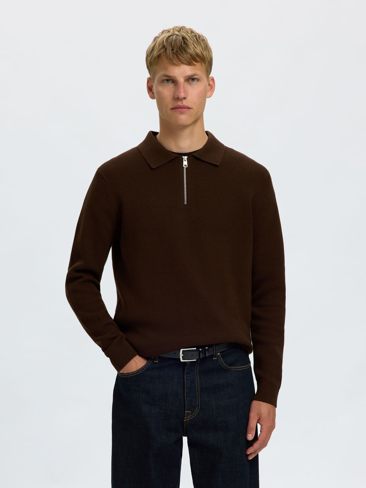 Dane ls knit stuc half zip polo