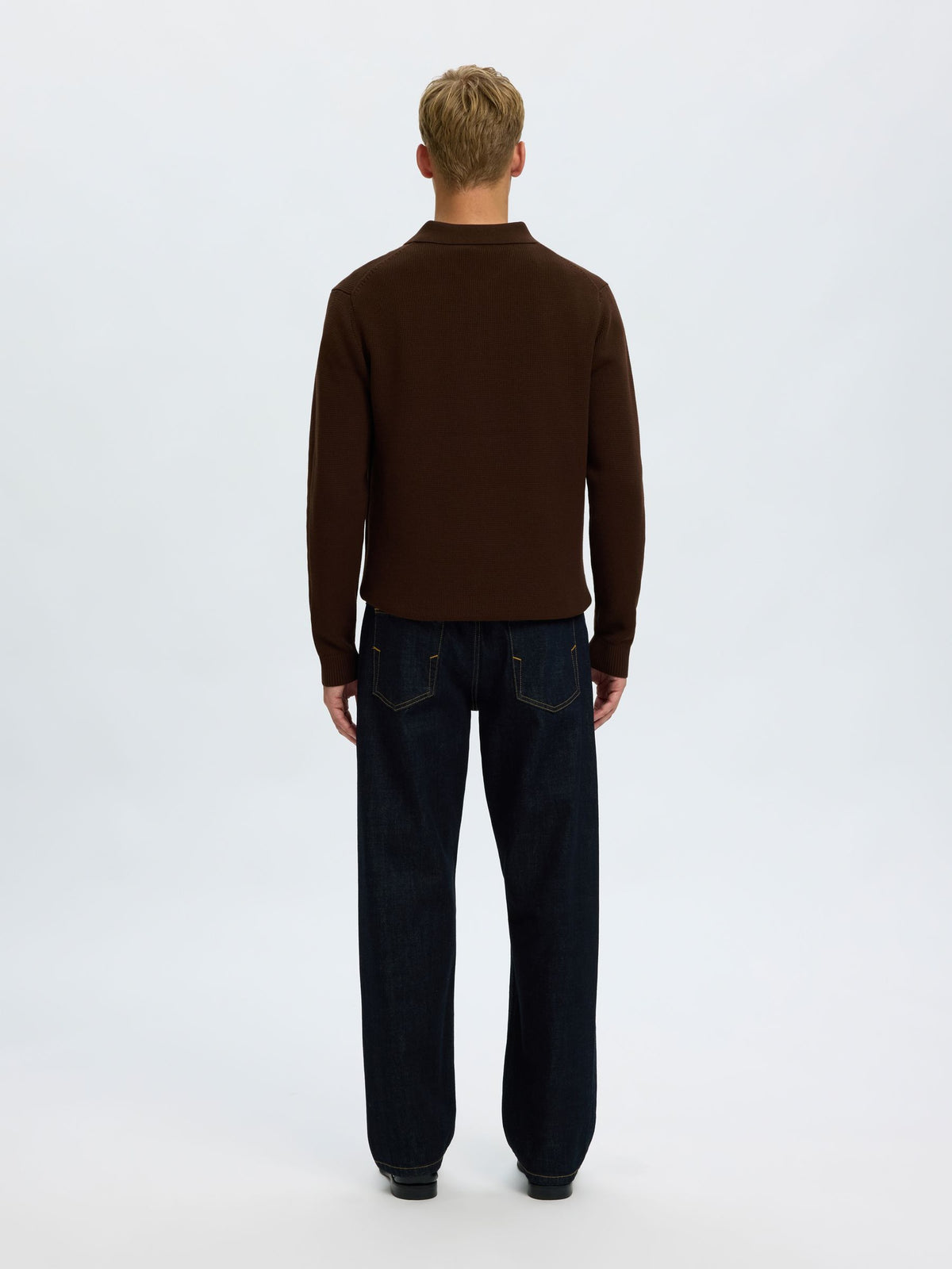 Dane ls knit stuc half zip polo