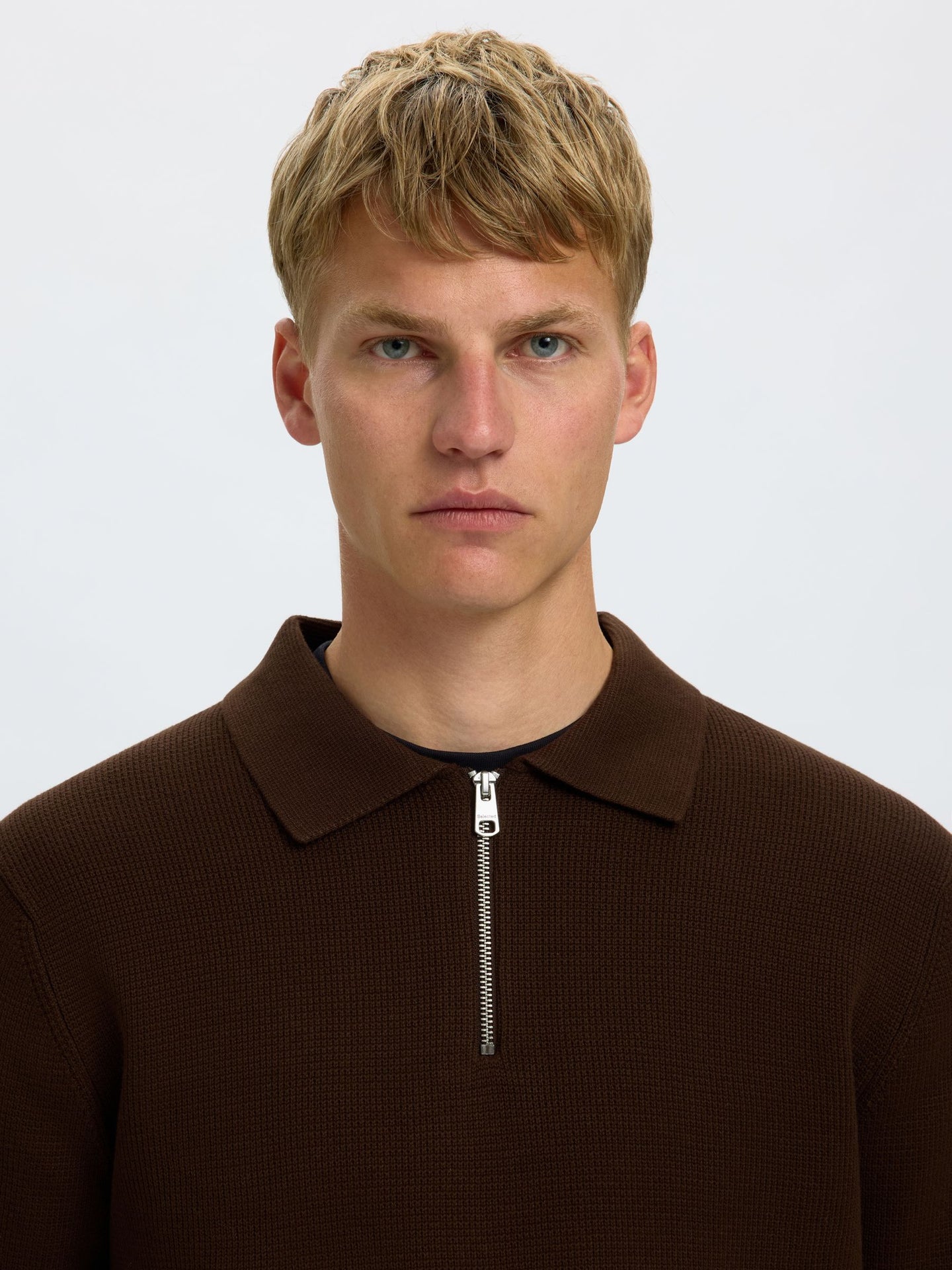 Dane ls knit stuc half zip polo