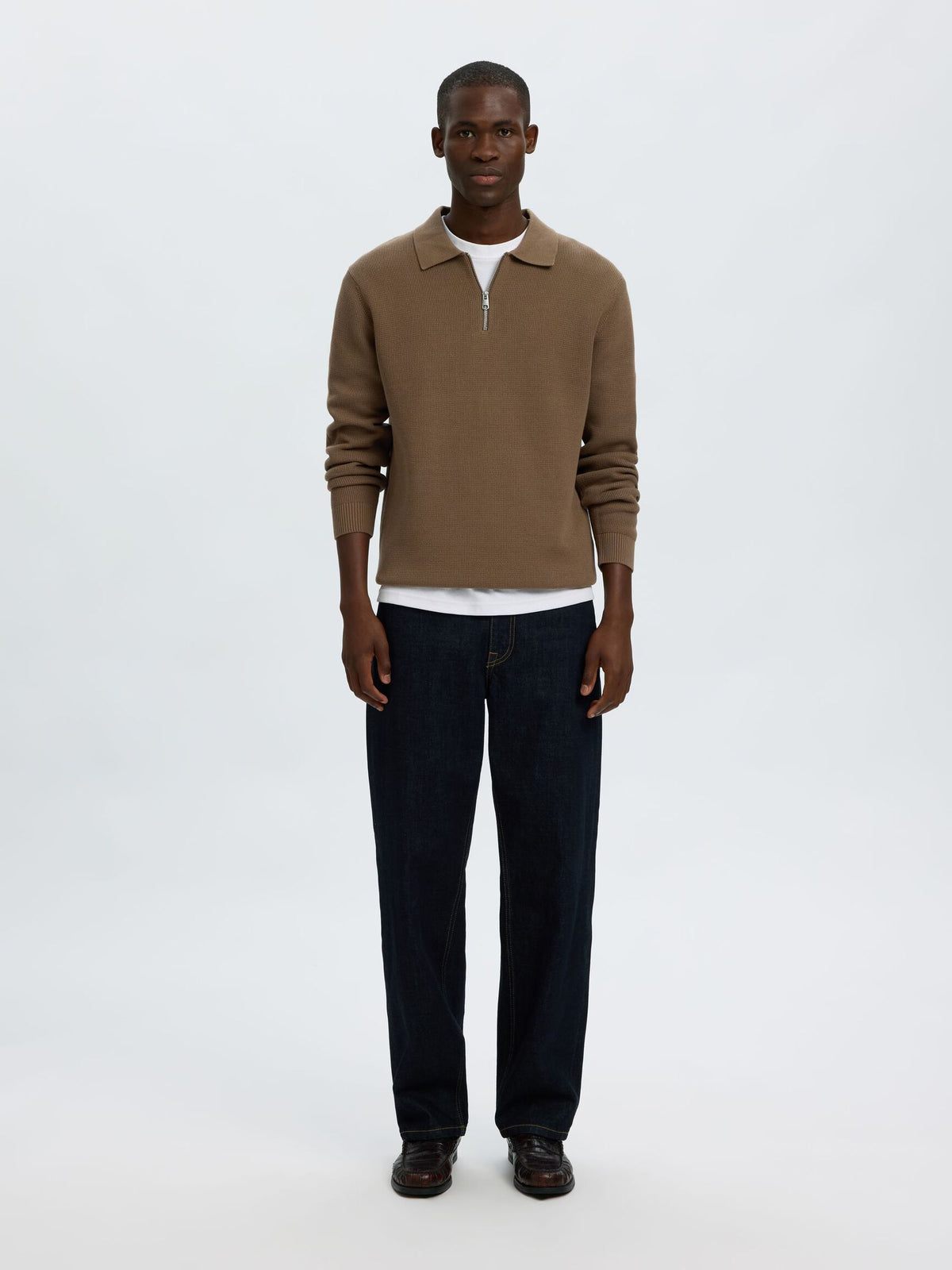 Selected Dane Ls Knit Stuc Half Zip Polo G