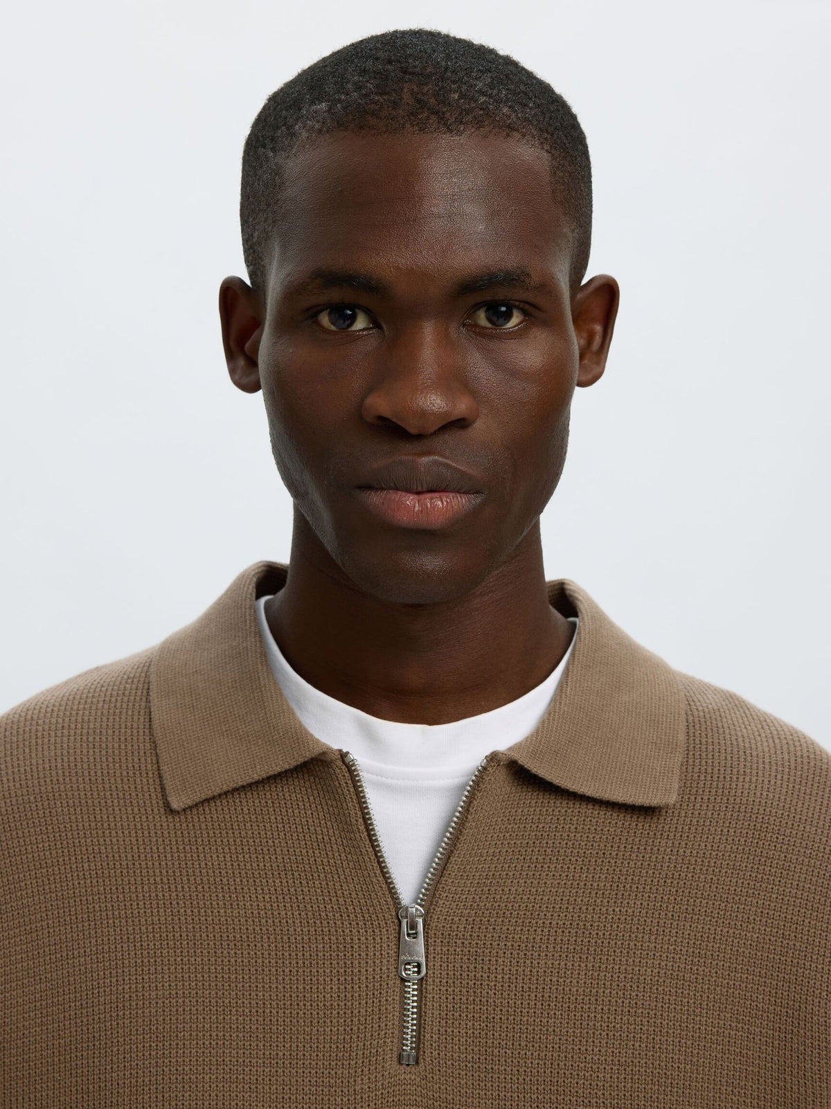 Selected Dane Ls Knit Stuc Half Zip Polo G
