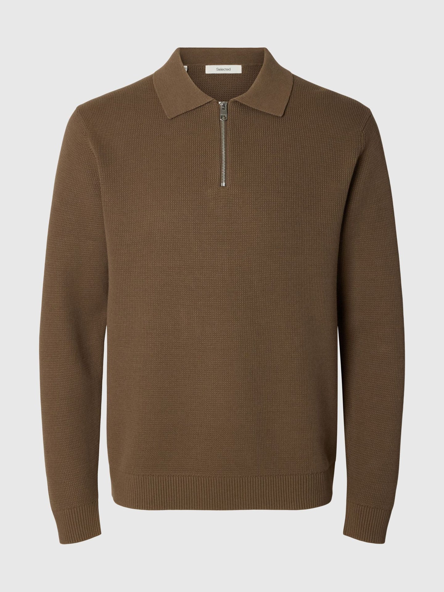 Selected Dane Ls Knit Stuc Half Zip Polo G