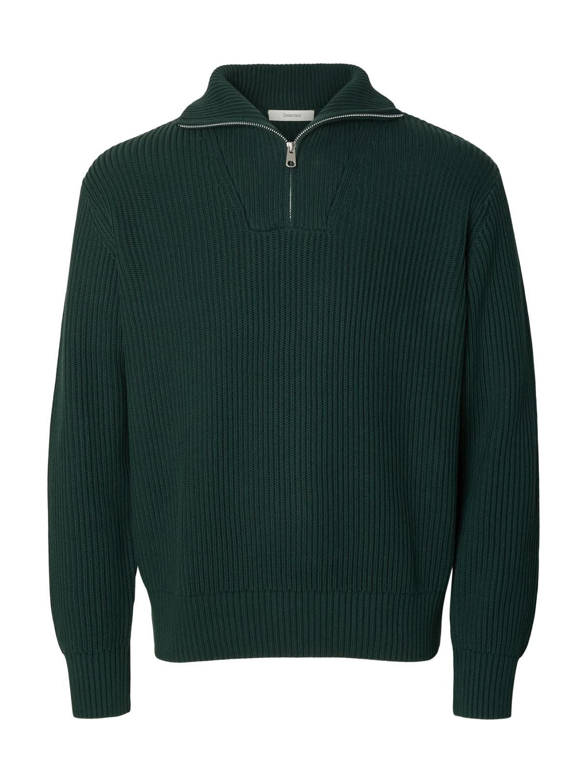Selected Dry Ls Knit Half Zip Donkergroen Heren