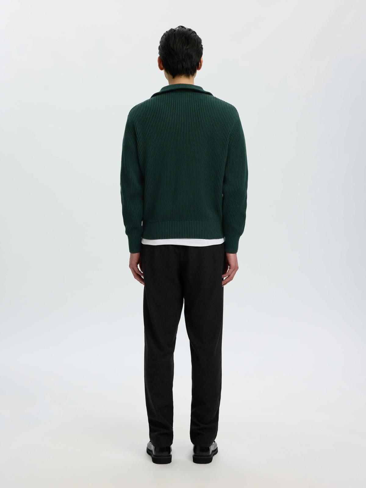 Selected Dry Ls Knit Half Zip Donkergroen Heren