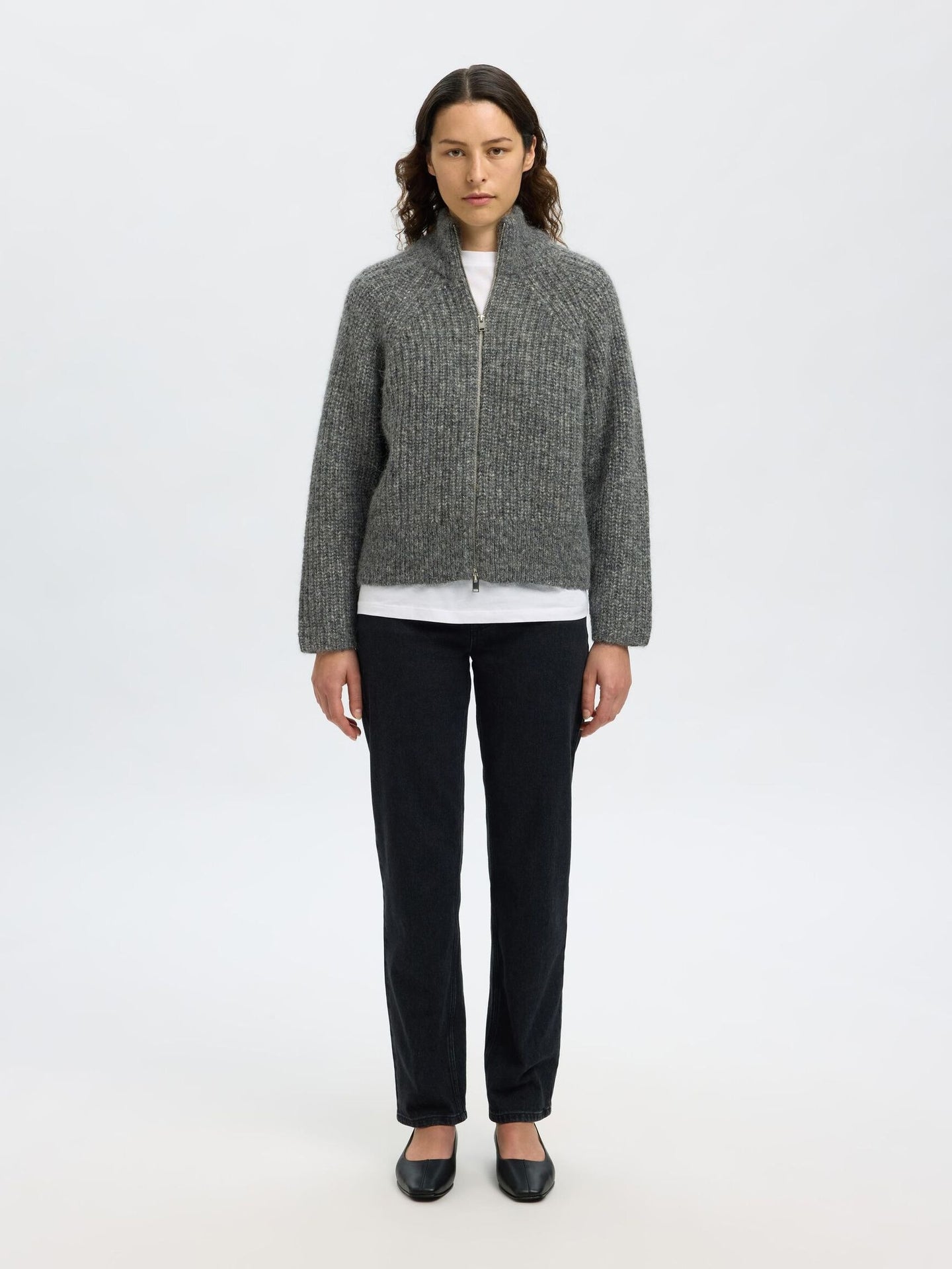 Selected Femme Anjuli Ls Knit Zip Grijs Dames